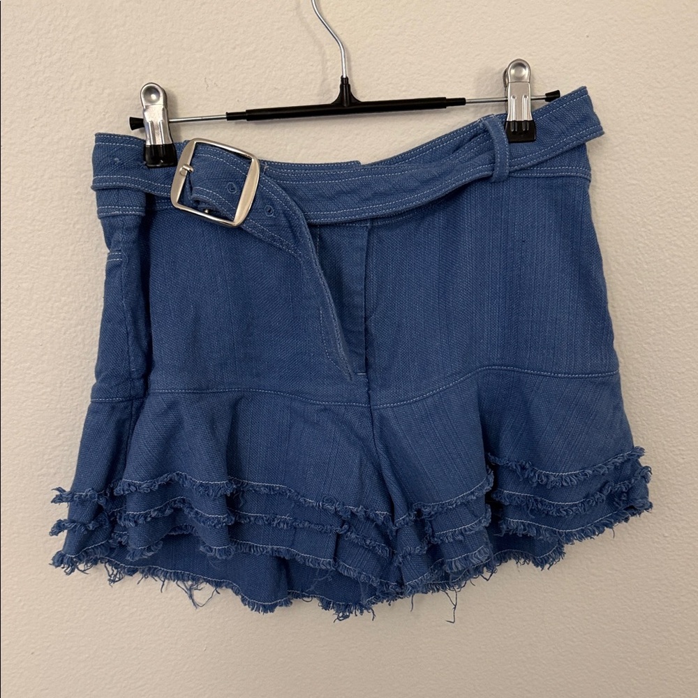 Denim Blue Ruffle Skort with Belt
